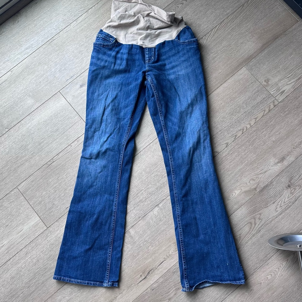 A‎ Pea in the Pod Maternity Bootcut Jeans Size Large Full Panel Blue Denim 31”
